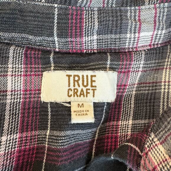 True Craft Plaid Flannel Button-Up Shirt Women’s Medium 100% Cotton - Picture 6 of 7